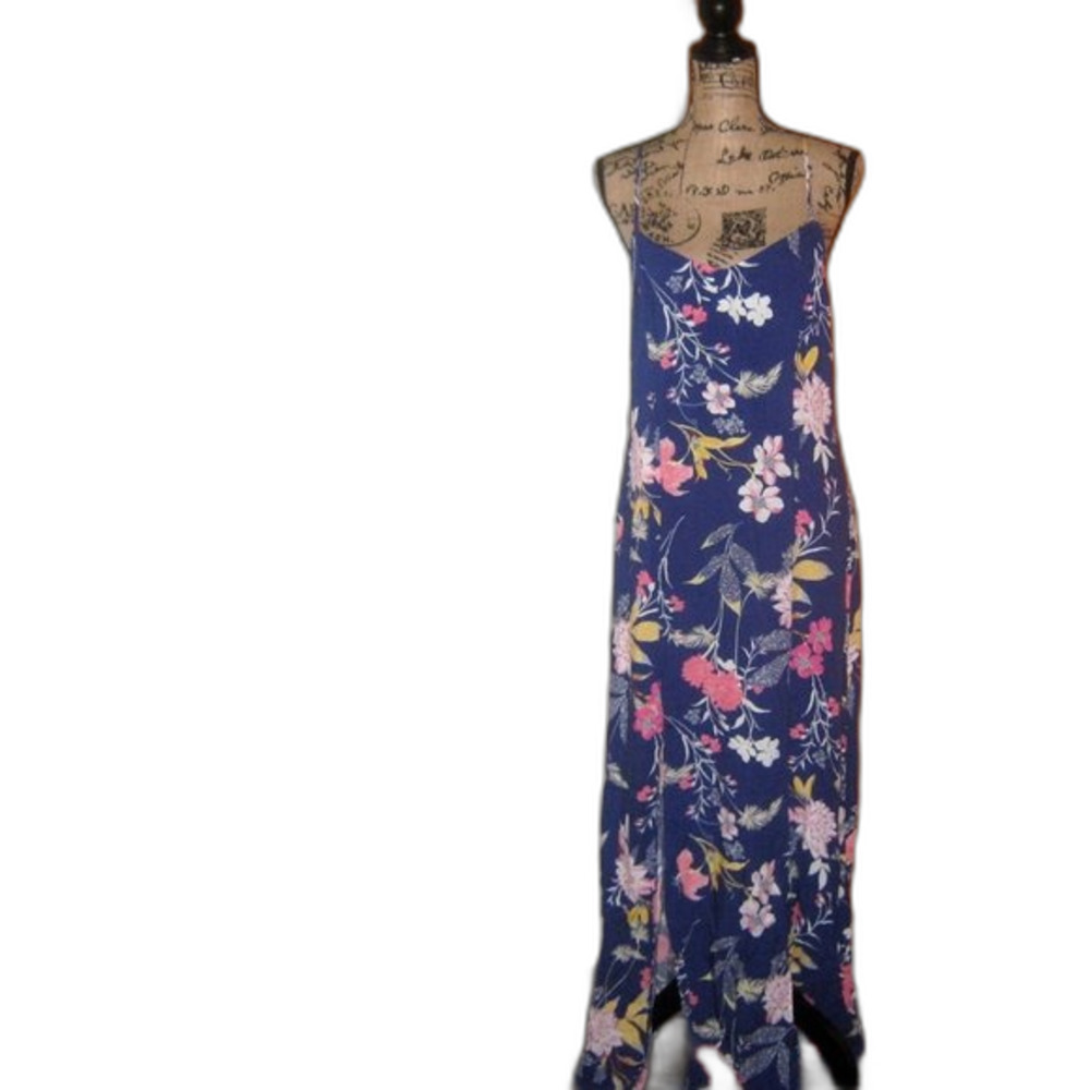 Wonderly Large Blue Floral Print Maxi Slip Dress NWT